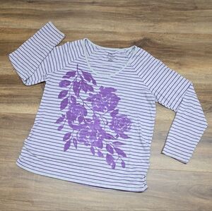 Women's Hanes JMS Long Sleeve Purple & Gray Flowered Top SIZE: 1X (16w)